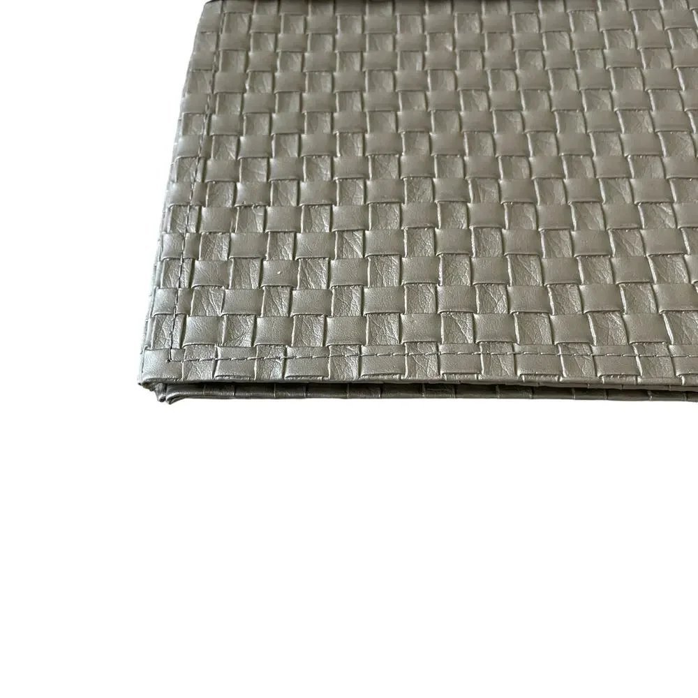 Allegro Metallic Silver Faux Leather Placemats 13x18 Set of 4 Holiday Glam NEW
